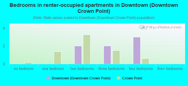 Bedrooms in renter-occupied apartments in Downtown (Downtown Crown Point)
