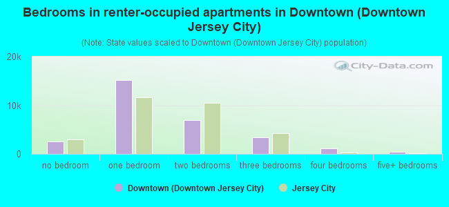Bedrooms in renter-occupied apartments in Downtown (Downtown Jersey City)