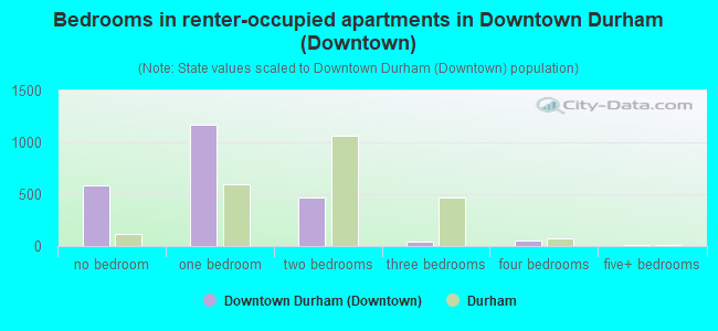 Bedrooms in renter-occupied apartments in Downtown Durham (Downtown)