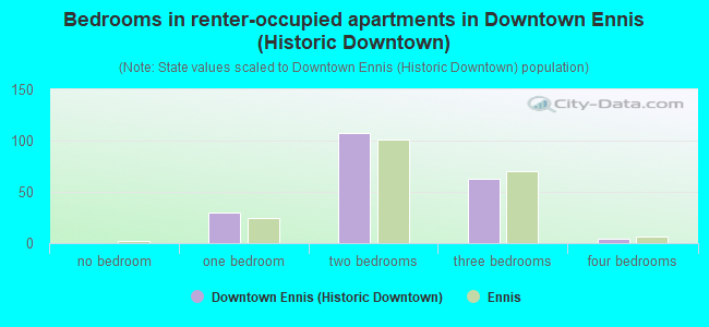 Bedrooms in renter-occupied apartments in Downtown Ennis (Historic Downtown)