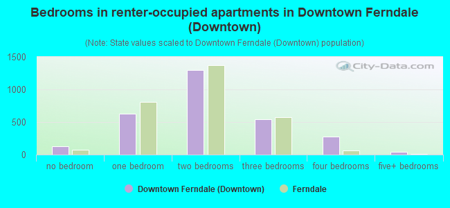 Bedrooms in renter-occupied apartments in Downtown Ferndale (Downtown)