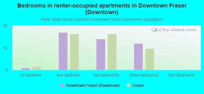 Bedrooms in renter-occupied apartments in Downtown Fraser (Downtown)