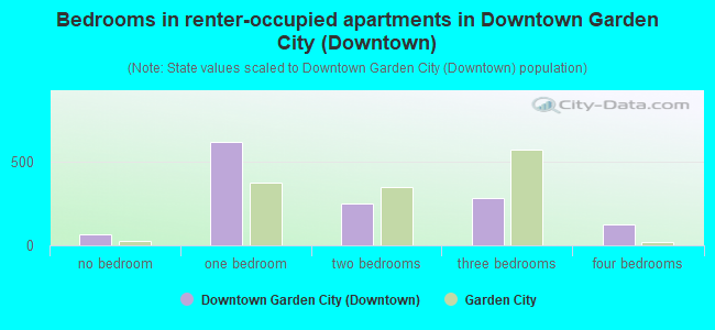 Bedrooms in renter-occupied apartments in Downtown Garden City (Downtown)