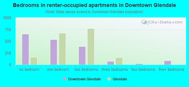 Bedrooms in renter-occupied apartments in Downtown Glendale