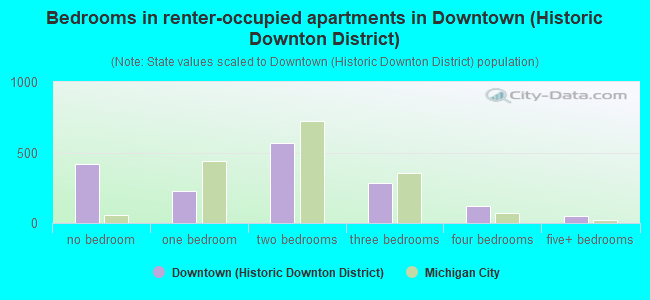 Bedrooms in renter-occupied apartments in Downtown (Historic Downton District)