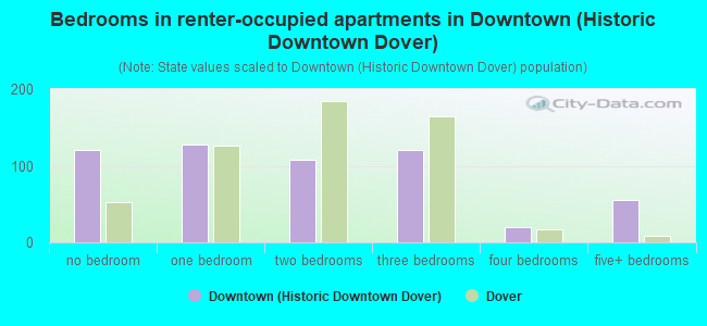 Bedrooms in renter-occupied apartments in Downtown (Historic Downtown Dover)