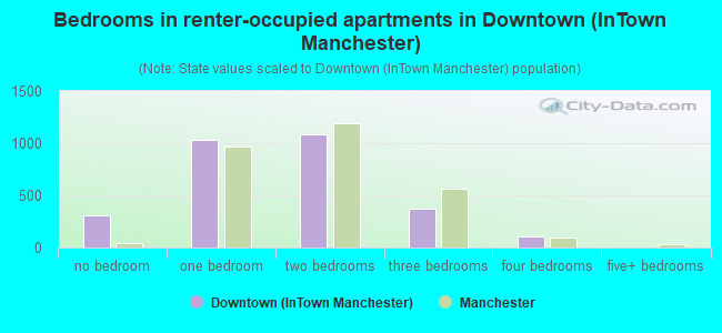 Bedrooms in renter-occupied apartments in Downtown (InTown Manchester)