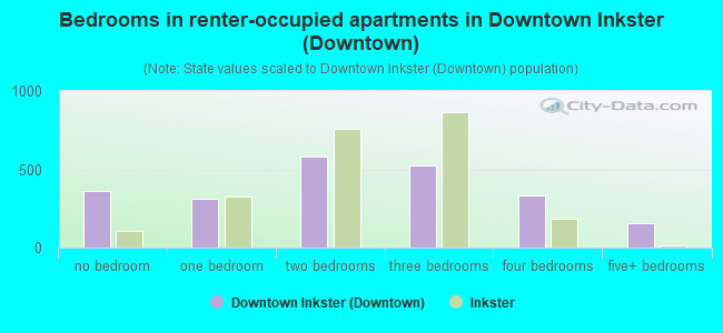 Bedrooms in renter-occupied apartments in Downtown Inkster (Downtown)