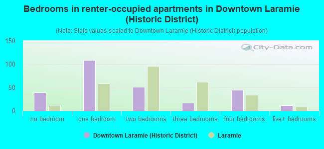 Bedrooms in renter-occupied apartments in Downtown Laramie (Historic District)