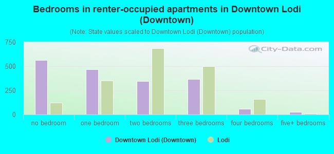 Bedrooms in renter-occupied apartments in Downtown Lodi (Downtown)