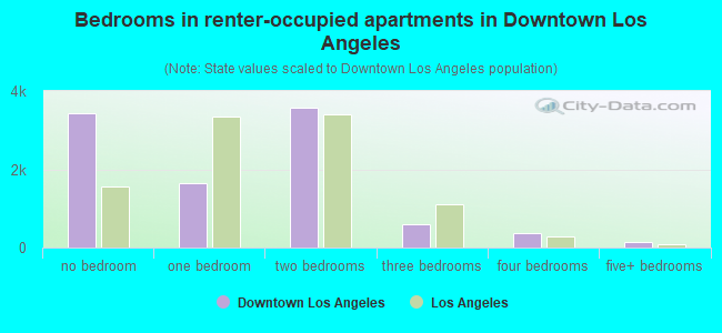Bedrooms in renter-occupied apartments in Downtown Los Angeles