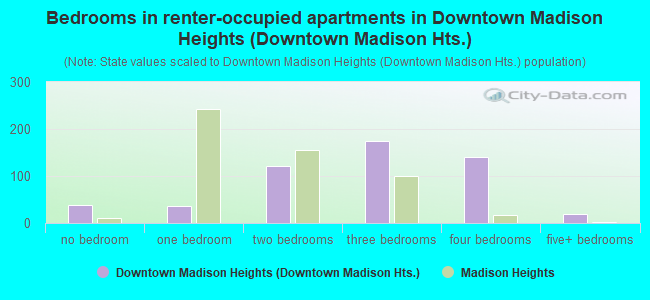 Bedrooms in renter-occupied apartments in Downtown Madison Heights (Downtown Madison Hts.)