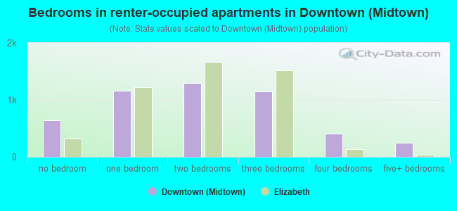 Bedrooms in renter-occupied apartments in Downtown (Midtown)
