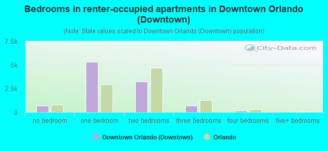 Bedrooms in renter-occupied apartments in Downtown Orlando (Downtown)