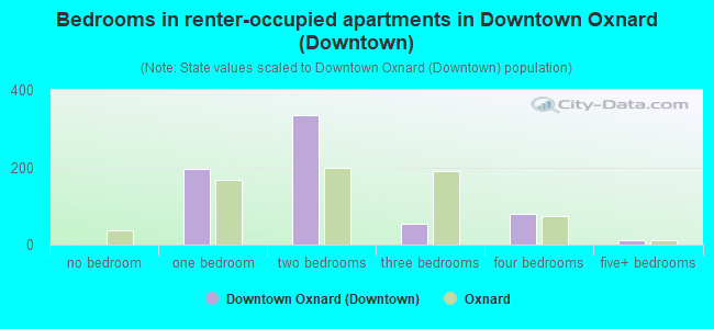 Bedrooms in renter-occupied apartments in Downtown Oxnard (Downtown)