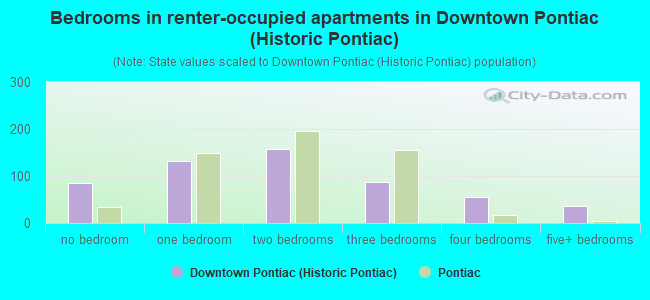Bedrooms in renter-occupied apartments in Downtown Pontiac (Historic Pontiac)