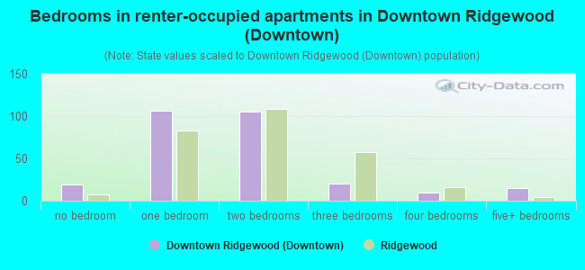 Bedrooms in renter-occupied apartments in Downtown Ridgewood (Downtown)