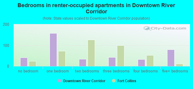 Bedrooms in renter-occupied apartments in Downtown River Corridor