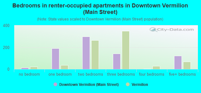 Bedrooms in renter-occupied apartments in Downtown Vermilion (Main Street)