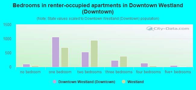 Bedrooms in renter-occupied apartments in Downtown Westland (Downtown)