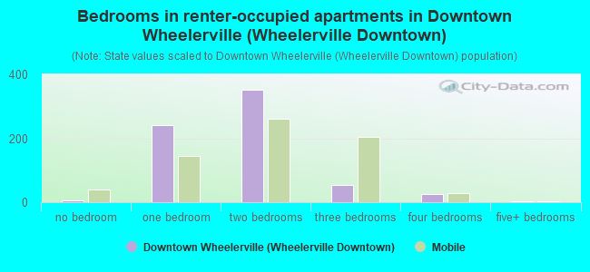 Bedrooms in renter-occupied apartments in Downtown Wheelerville (Wheelerville Downtown)