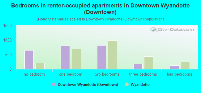 Bedrooms in renter-occupied apartments in Downtown Wyandotte (Downtown)