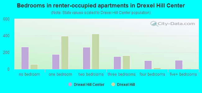 Bedrooms in renter-occupied apartments in Drexel Hill Center