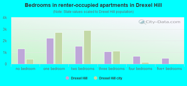 Bedrooms in renter-occupied apartments in Drexel Hill