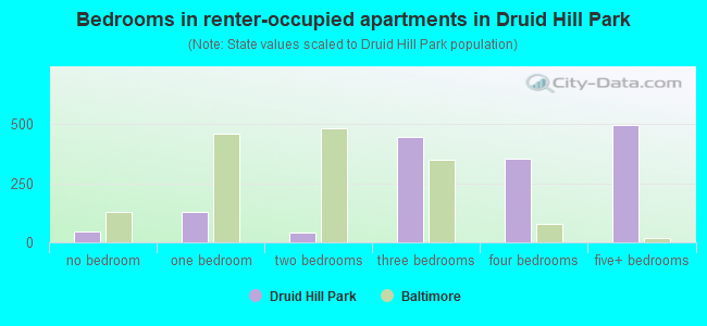Bedrooms in renter-occupied apartments in Druid Hill Park
