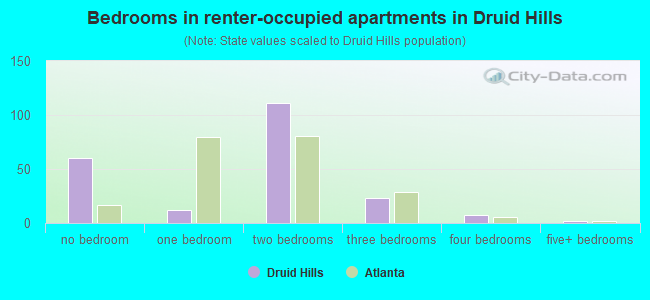 Bedrooms in renter-occupied apartments in Druid Hills