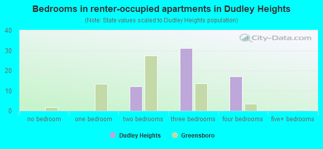 Bedrooms in renter-occupied apartments in Dudley Heights