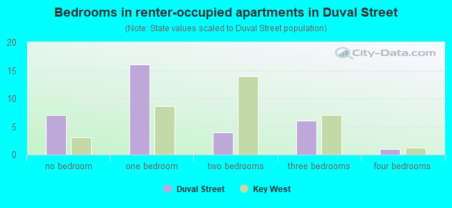 Bedrooms in renter-occupied apartments in Duval Street