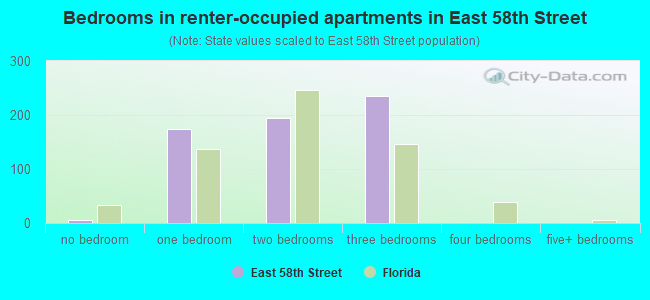 Bedrooms in renter-occupied apartments in East 58th Street