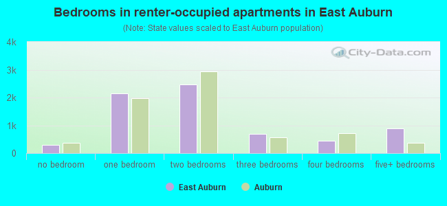 Bedrooms in renter-occupied apartments in East Auburn