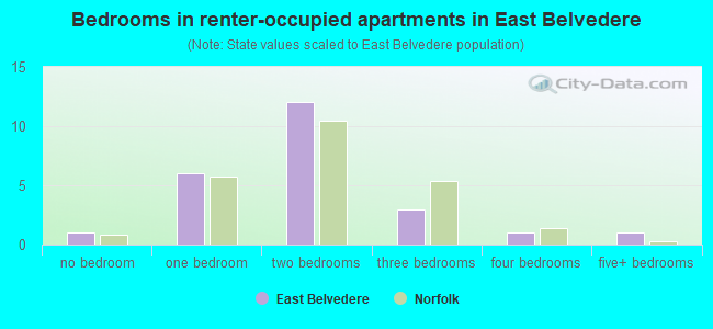 Bedrooms in renter-occupied apartments in East Belvedere