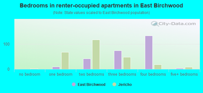 Bedrooms in renter-occupied apartments in East Birchwood