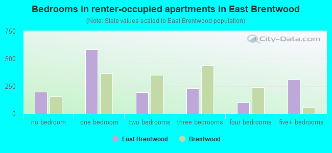 Bedrooms in renter-occupied apartments in East Brentwood