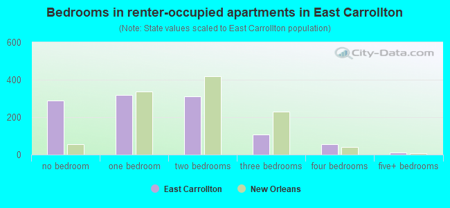 Bedrooms in renter-occupied apartments in East Carrollton