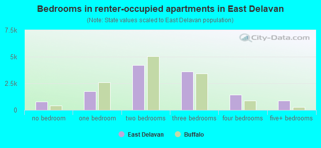 Bedrooms in renter-occupied apartments in East Delavan
