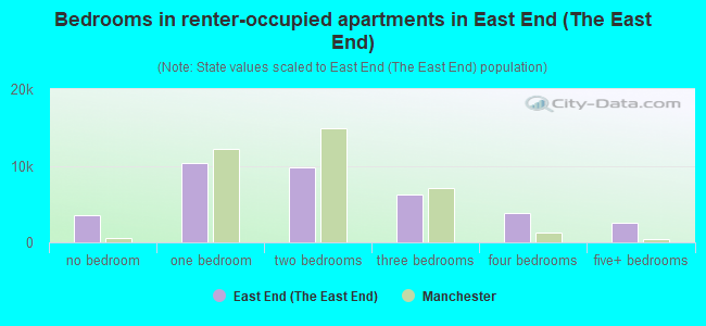 Bedrooms in renter-occupied apartments in East End (The East End)