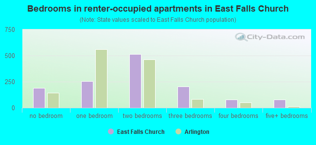 Bedrooms in renter-occupied apartments in East Falls Church