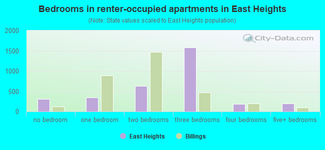 Bedrooms in renter-occupied apartments in East Heights