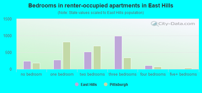 Bedrooms in renter-occupied apartments in East Hills