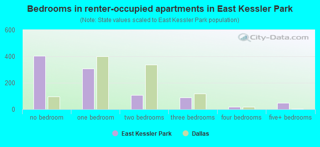Bedrooms in renter-occupied apartments in East Kessler Park
