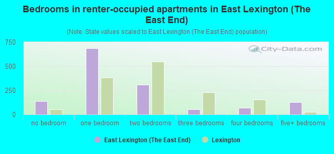 Bedrooms in renter-occupied apartments in East Lexington (The East End)