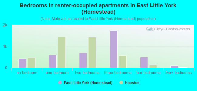 Bedrooms in renter-occupied apartments in East Little York (Homestead)