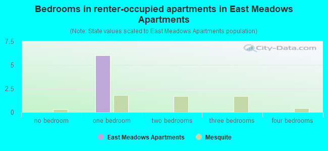 Bedrooms in renter-occupied apartments in East Meadows Apartments