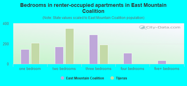 Bedrooms in renter-occupied apartments in East Mountain Coalition