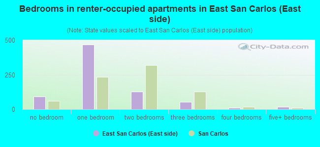 Bedrooms in renter-occupied apartments in East San Carlos (East side)