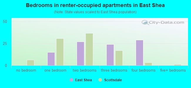 Bedrooms in renter-occupied apartments in East Shea